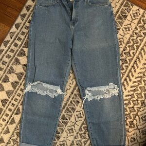 Vibrant Light Blue Distressed Boyfriend Jeans